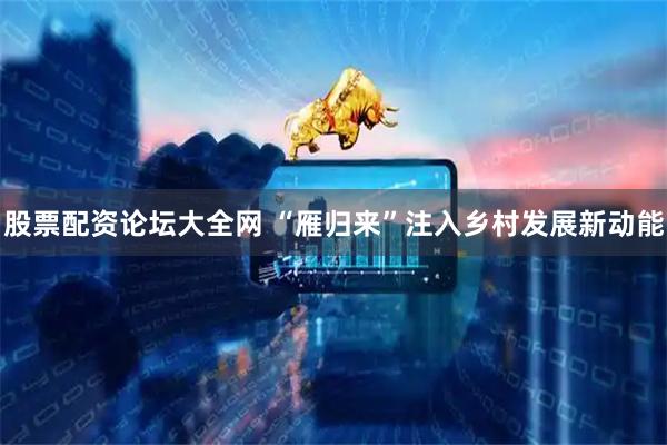 股票配资论坛大全网 “雁归来”注入乡村发展新动能